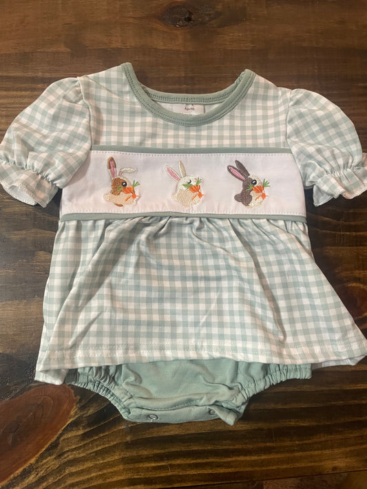 Green Bunny Embroidery Plaid Girl's Bubble